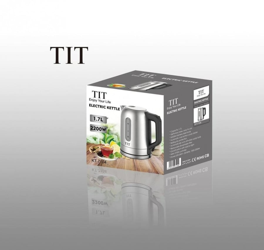 غلاية استانلس استيل من TIT سخان داخلي انجليزي اصلي 1.7 لتر 2200 واط موديل KT7104