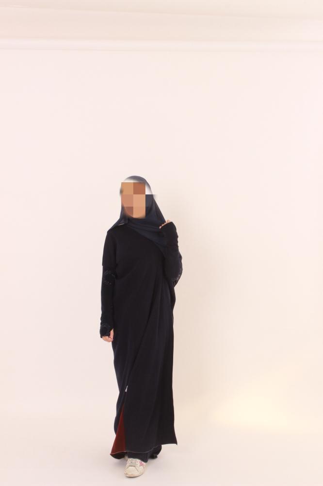 Navy Abaya with Burgundy Hem