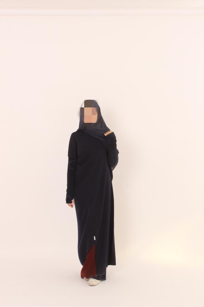 Navy Abaya with Burgundy Hem