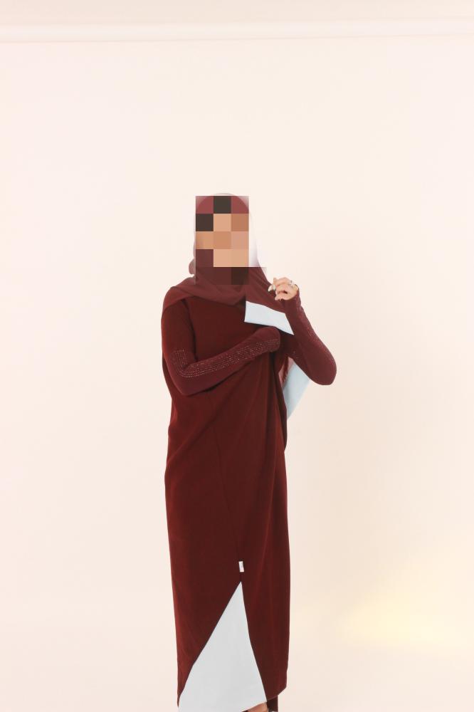 Burgundy Abaya with Sky Blue Hem