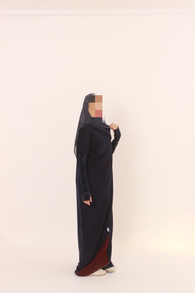 Navy Abaya with Burgundy Hem