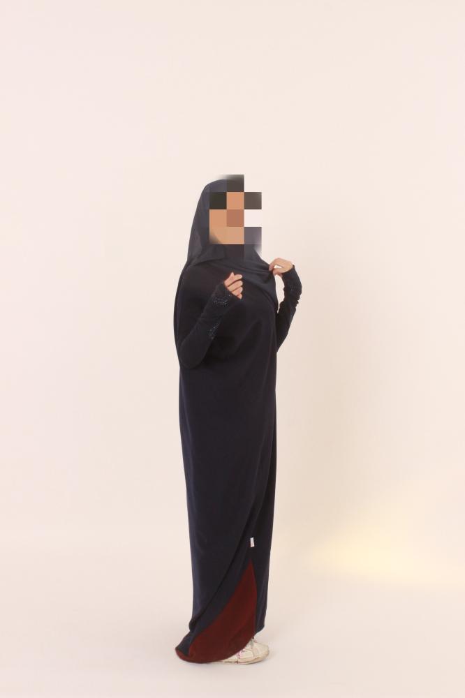 Navy Abaya with Burgundy Hem