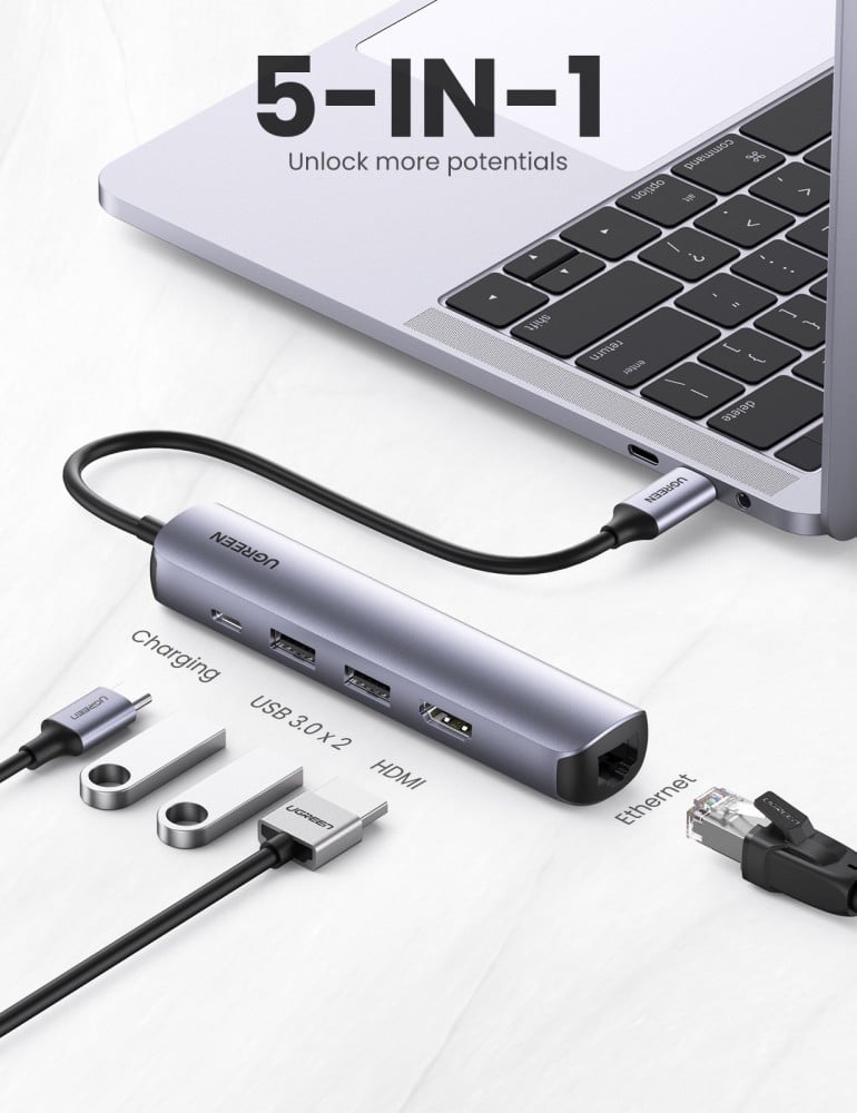 يوجرين - موزع محول يو اس بي سي هب USB C Hub فائق النحافة 5