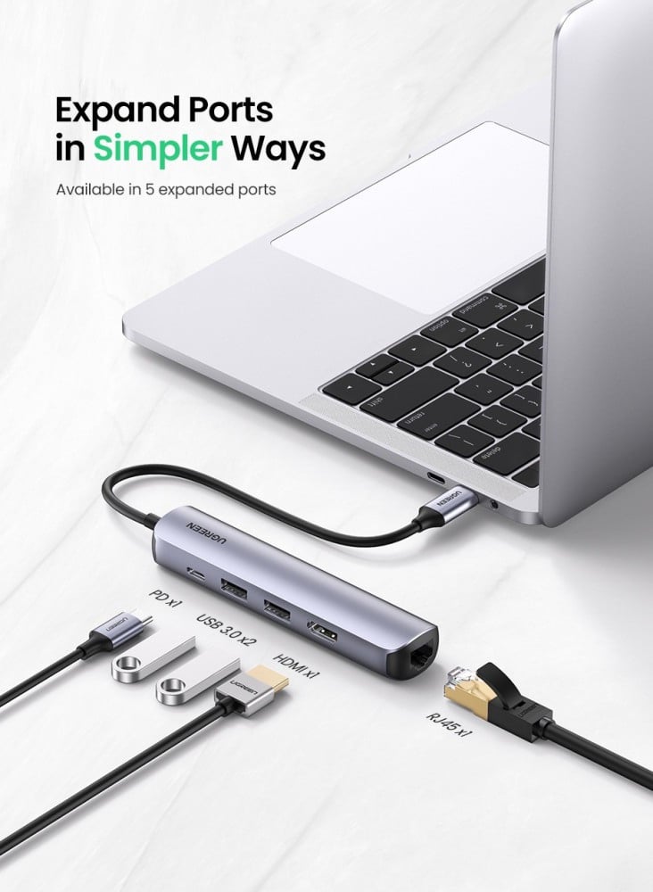يوجرين - موزع محول يو اس بي سي هب USB C Hub فائق النحافة 5