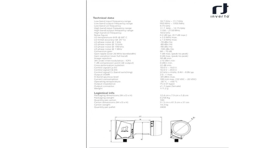 لاقط انفيرتو  الترا الجديد Ultra Single High-Gain Low-Noise 40mm PLL LNB