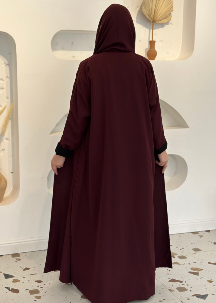 عباية وجهين ملونة اسود مع عنابي (دبل فيس )