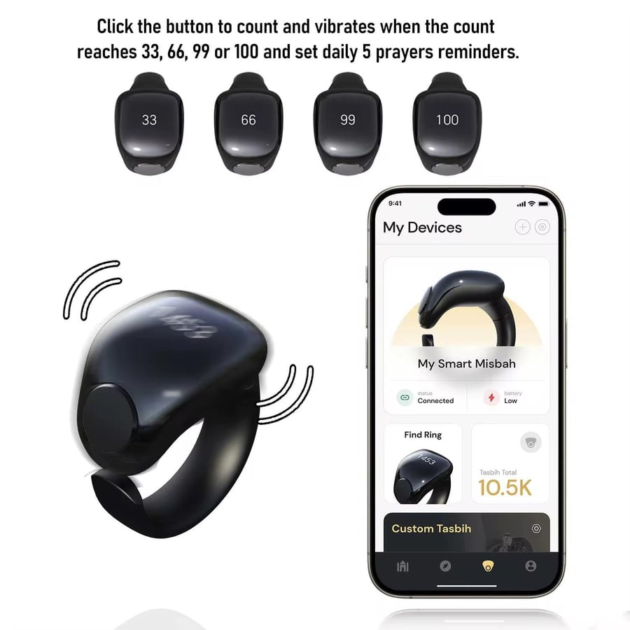 خاتم تسبيح  بلون وردي ذهبي  Smart Tasbih Ring ROSE GOLD