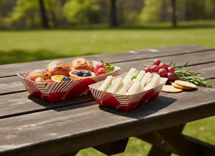 Luxury paper serving plates for sweets and nuts - reinforced cardboard with printed design (140-piece carton)