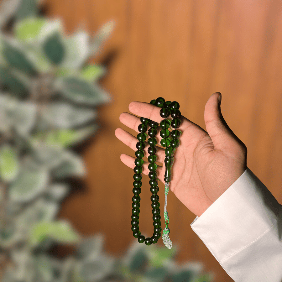 سبحة زعفران أخضر شفاف نحاس