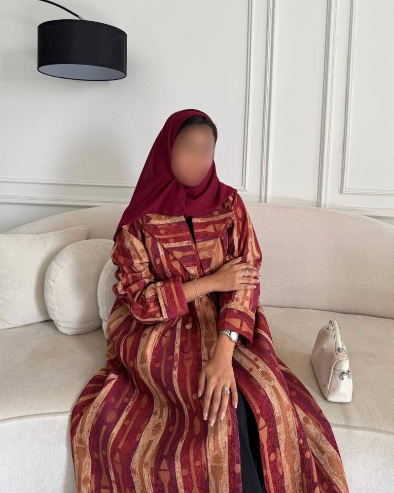 عباية بليزر جاكار شتوي برغندي