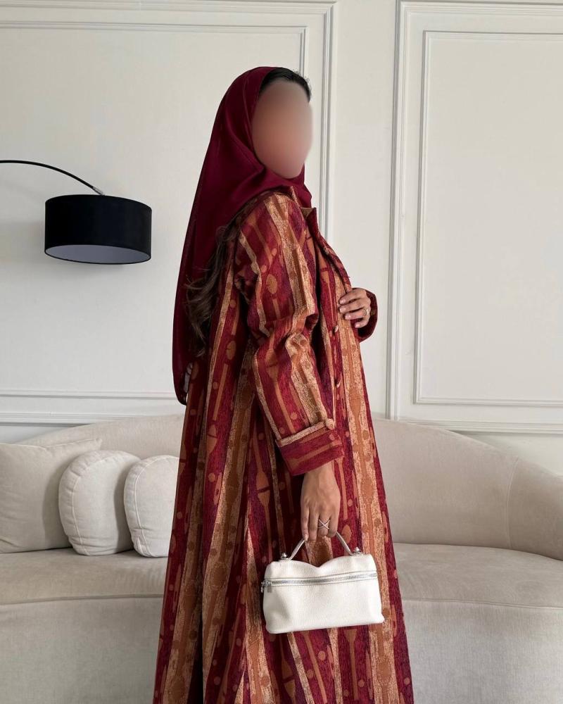 عباية بليزر جاكار شتوي برغندي
