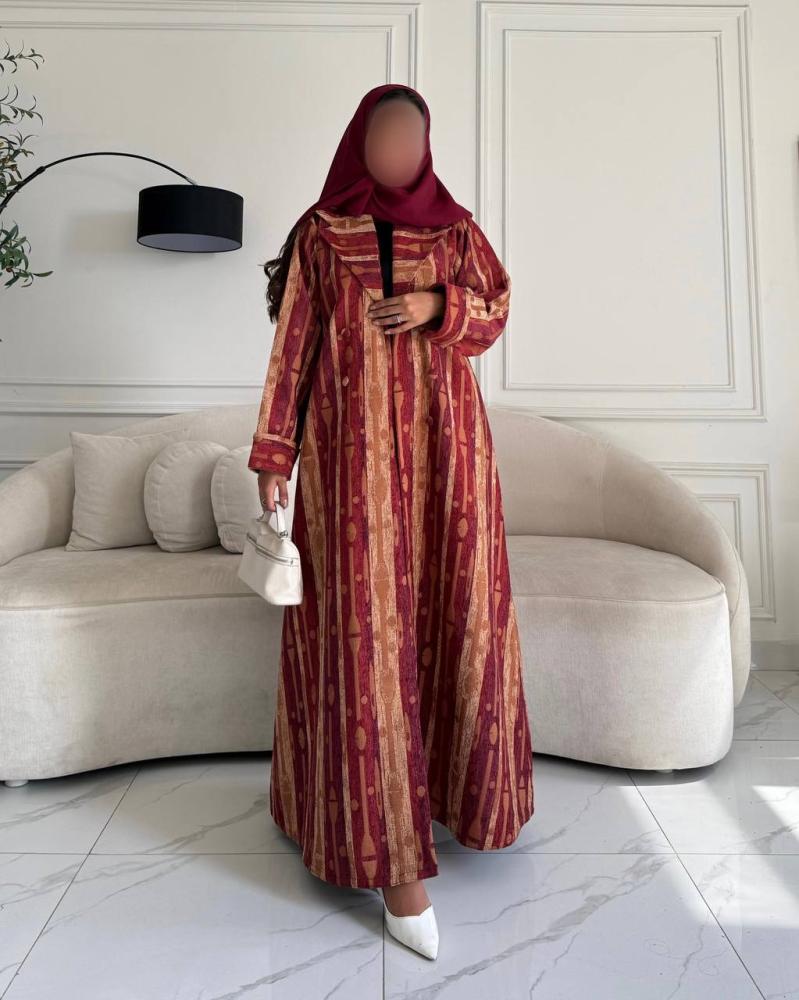 عباية بليزر جاكار شتوي برغندي