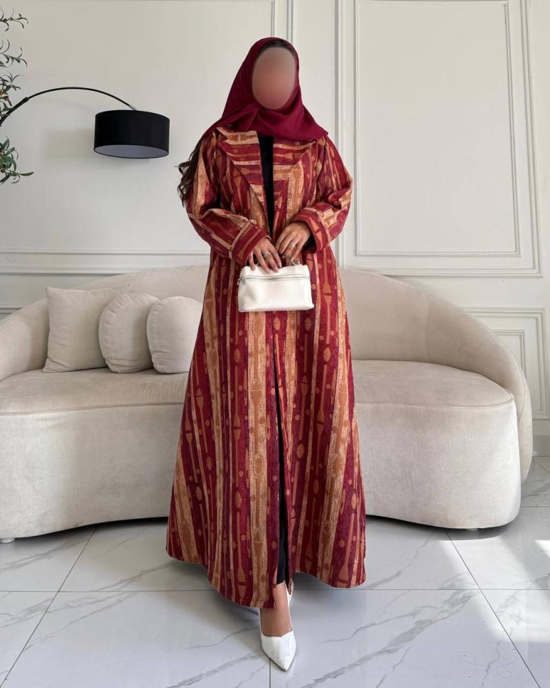 عباية بليزر جاكار شتوي برغندي