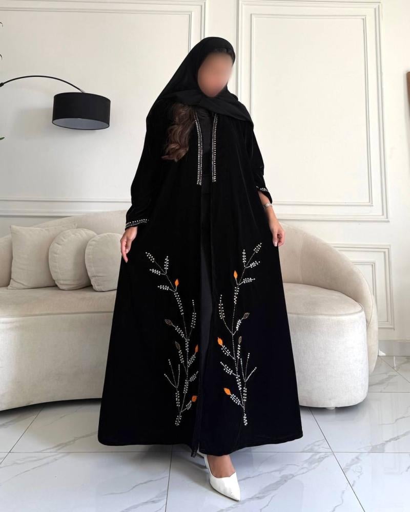 مخمل نص كلوش شك يدوي خرز ولؤلؤ