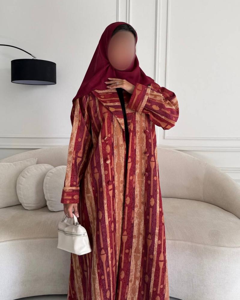 عباية بليزر جاكار شتوي برغندي