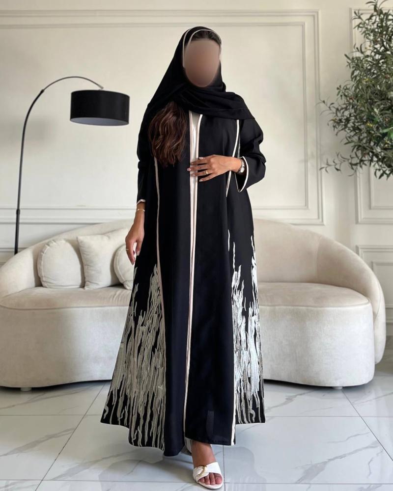 عباية كريب واقف تطريز جوانب بيج