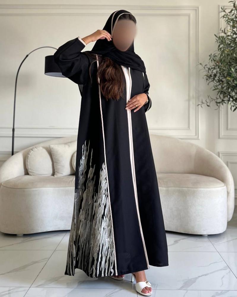 عباية كريب واقف تطريز جوانب بيج