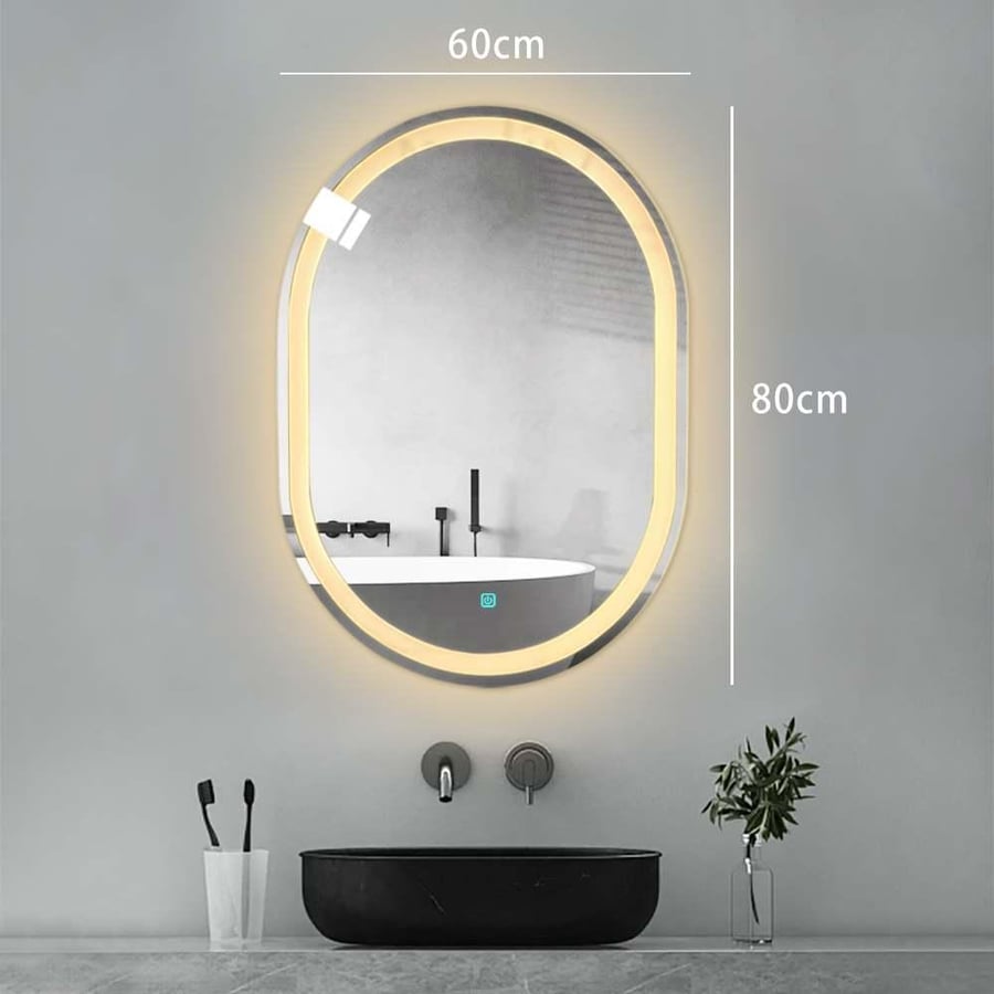 مراية بيضوي ليد LED ثلاثة ألوان 60x80 بنظام إضاءة تدريجية
