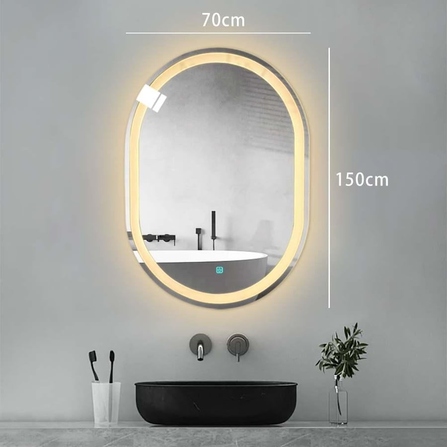 مراية بيضوي ليد LED ثلاثة الوان 150x70 بنظام اضاءة تدريجية