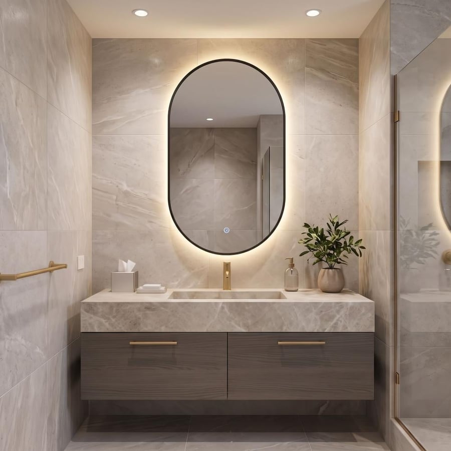 مرايه LED اسود مانع للضباب 80X60 سم بيضوي
