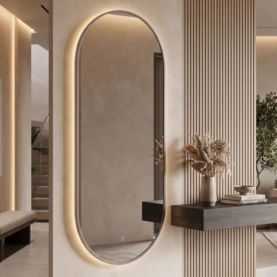 مرايه LED  بيضوي ايطار رمادي 120X70