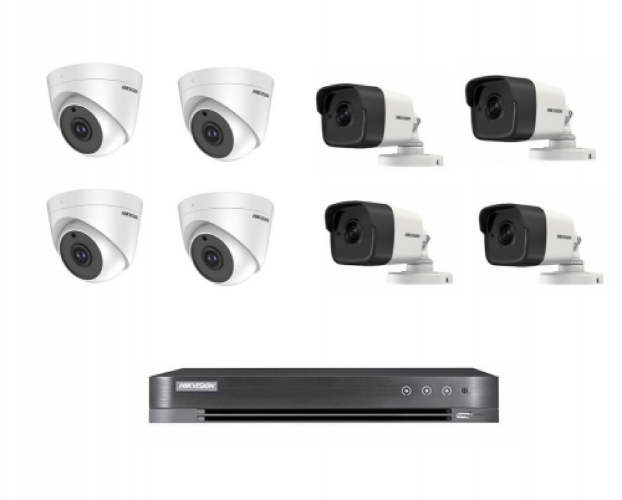 باقة 8 كاميرات مراقبة هيكفيجن 5 ميجا 3K صوت وصورة مع جهاز تسجيل DVR