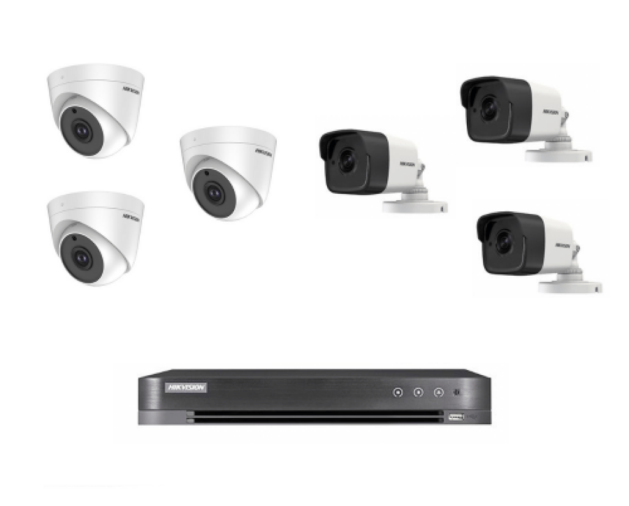 باقة 6 كاميرات مراقبة هيكفيجن 5 ميجا 3K صوت وصورة مع جهاز تسجيل DVR