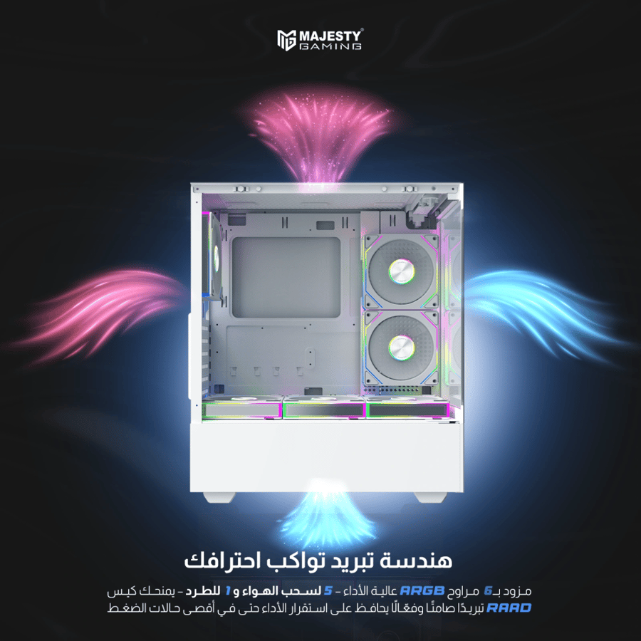 PC bag Mid Tower Raed – 6 ARGB Infinity 120mm fans, remote, supports ATX, 2×USB, white