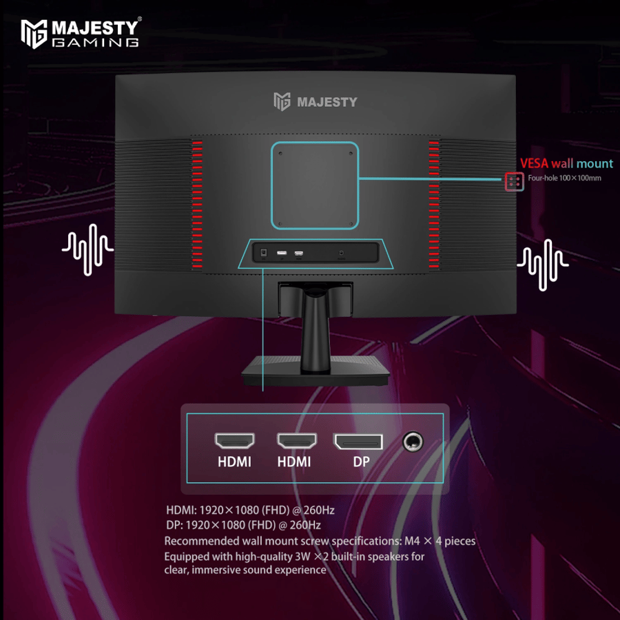 Gaming screen 27 inch curved (curved screen) 1800R – FHD 1080P, 260Hz, 1ms, VA, HDR, G-SYNC & FreeSync