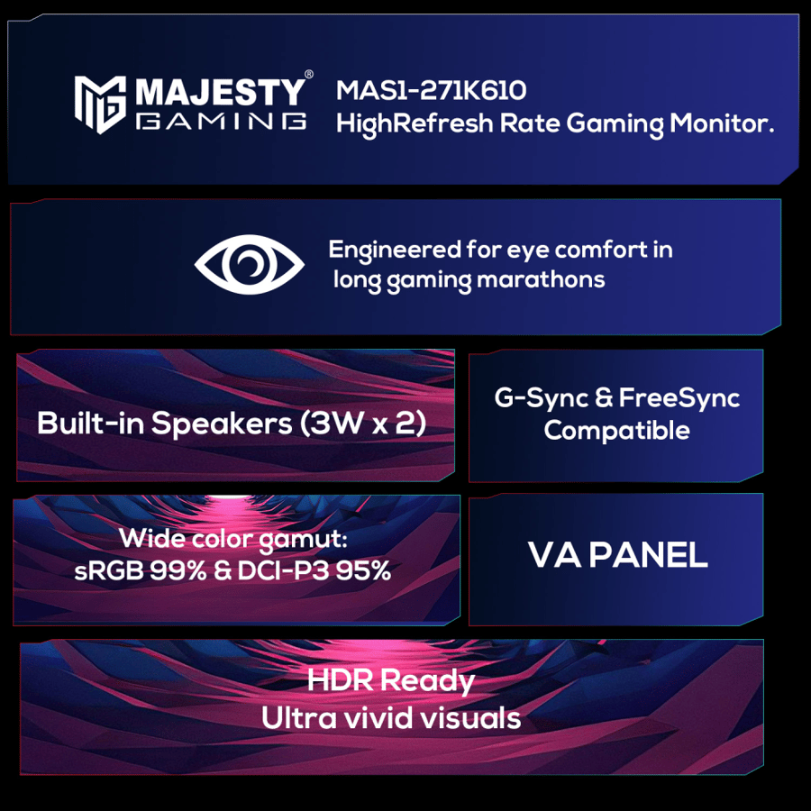 Gaming screen 27 inch curved (curved screen) 1800R – FHD 1080P, 260Hz, 1ms, VA, HDR, G-SYNC & FreeSync