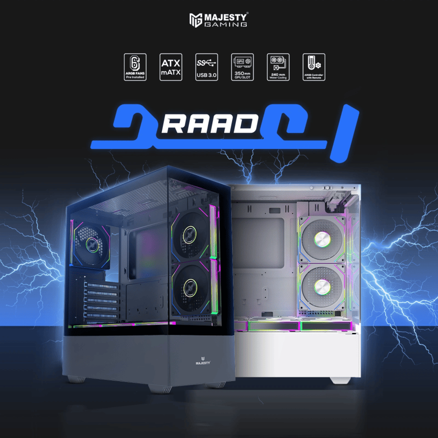 PC bag Mid Tower Raed – 6 ARGB Infinity 120mm fans, remote, supports ATX, 2×USB, white