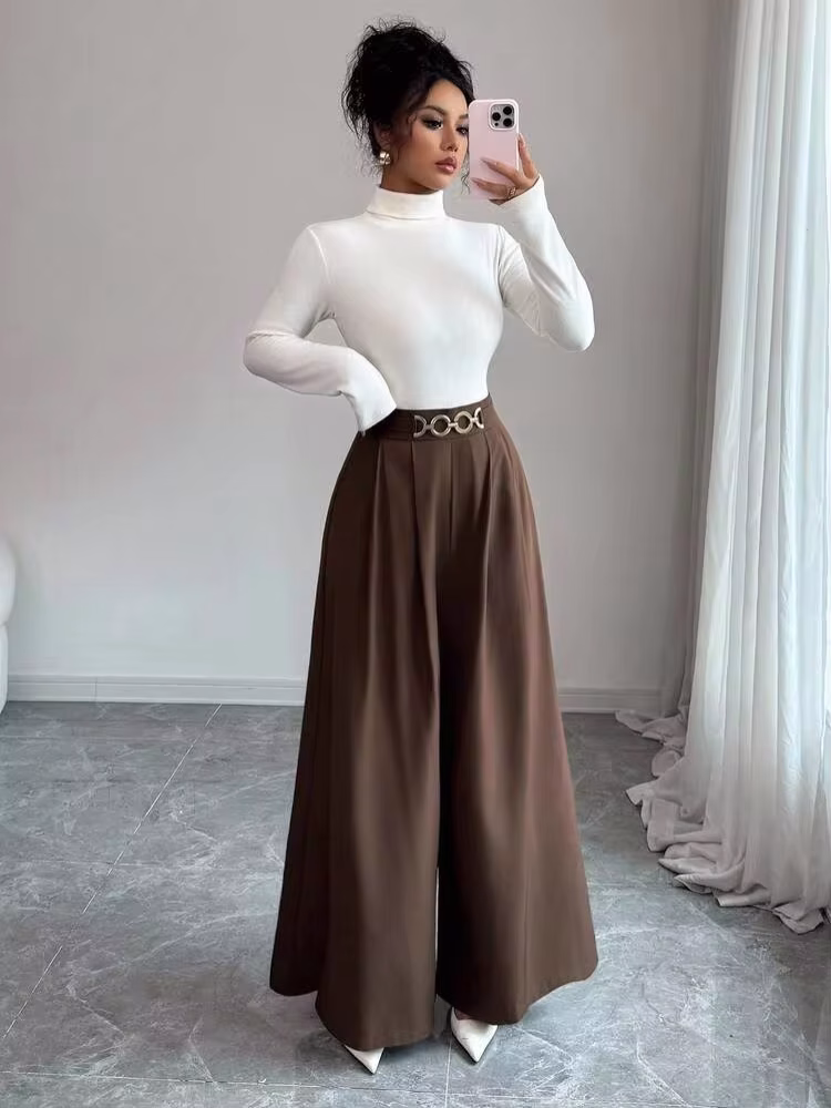 بنطلون نسائي ذو خصر عالي وسحاب جانبي