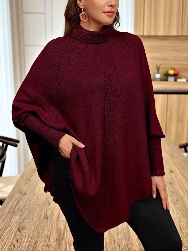 كنزة صوفية نسائية صوفية بياقة عالية وأكمام طويلة