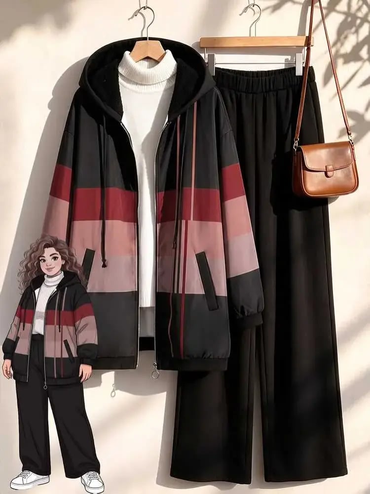 طقم نسائي مخطط للخروج