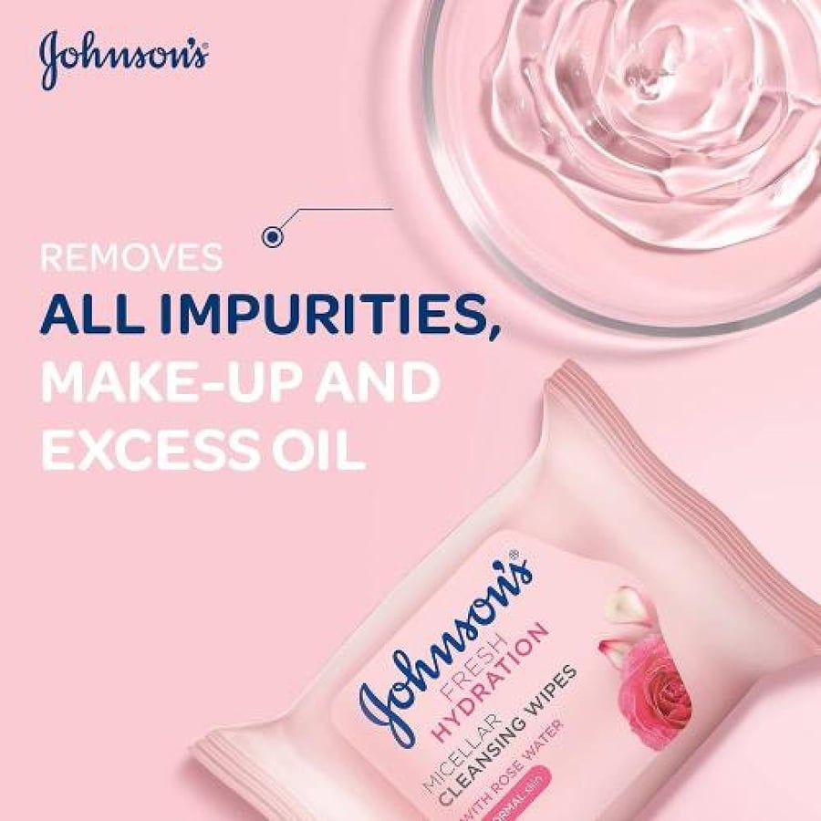 مناديل مزيل المكياج من جونسون 25 مناديل ميكليلار للبشرة العادية Johnson's