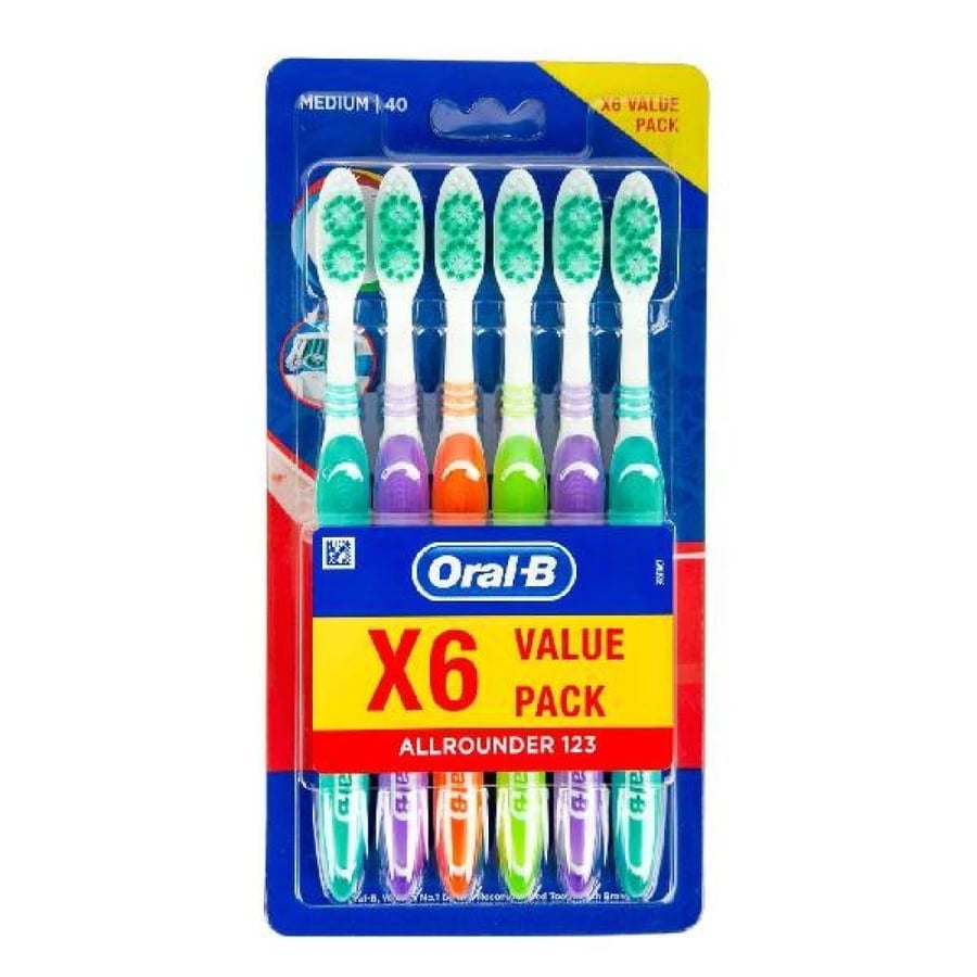 اورال -بي فرشاة أسنان 6 قطع الحزمة القيمة مستديرة كلياً Oral-B