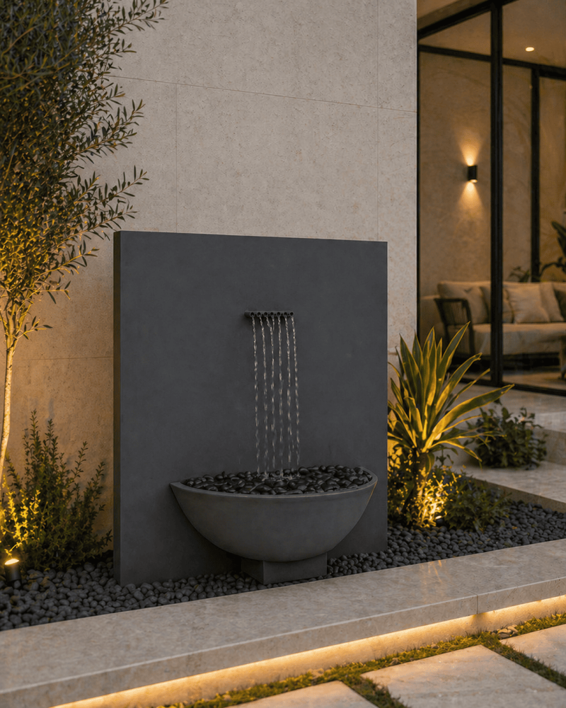 شلال جداري مستطيل بتدفق خطي متعدد مع حوض سفلي تصميم فاخر