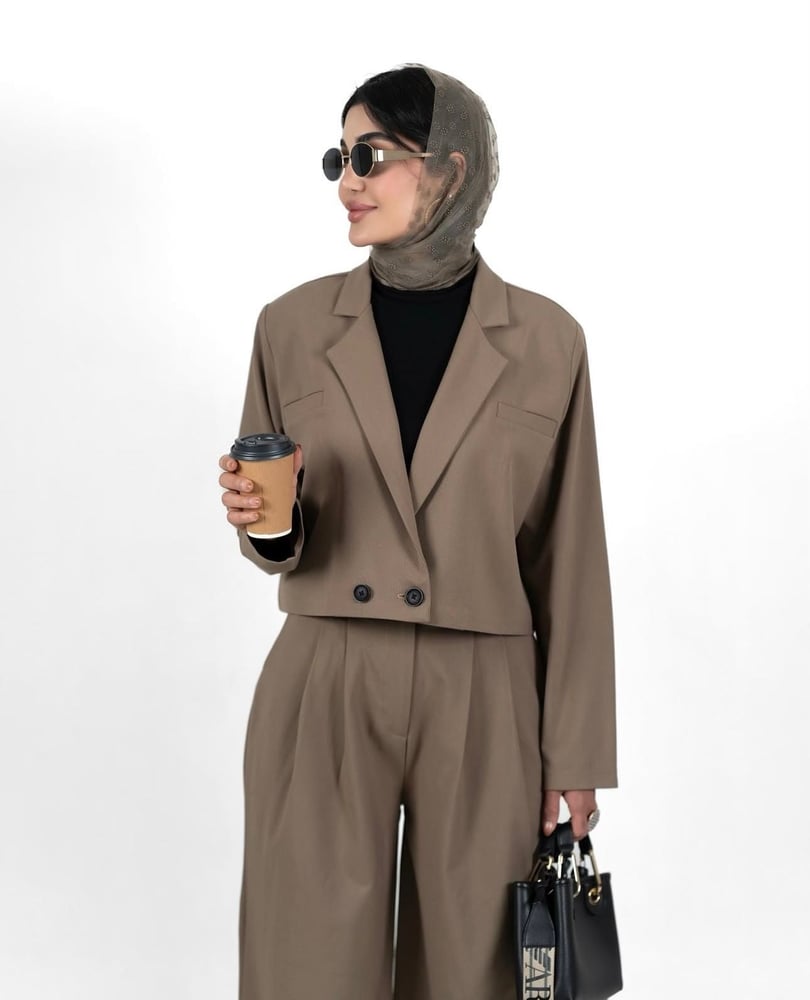 Casual and formal suit in dark beige color