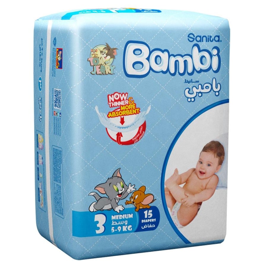 سانيتا بامبي رقم 3 وسط 15 حفاضة