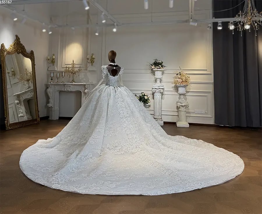 فستان زفاف أكمام طويلة بياقة قلب ناعمة   | NS5167 |  Wedding dresses 2027
