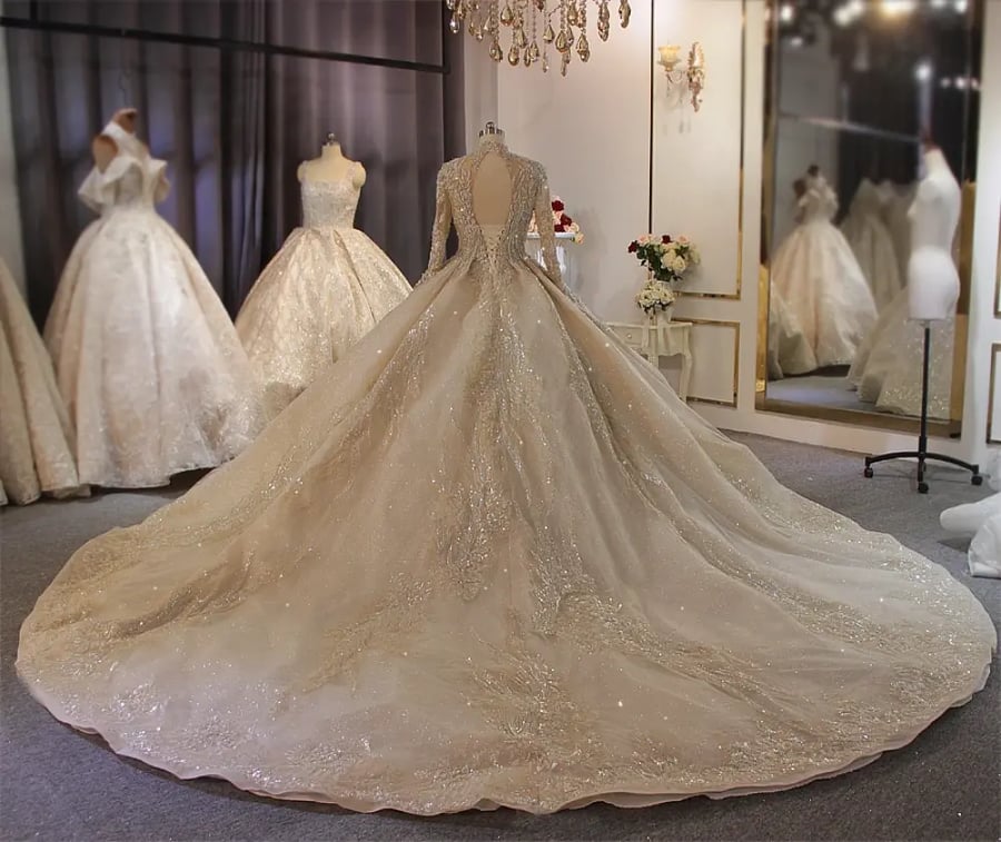 فستان زفاف ذهبي راقي شغل حقيقي فخم   | NS3833 |  Wedding dresses 2027