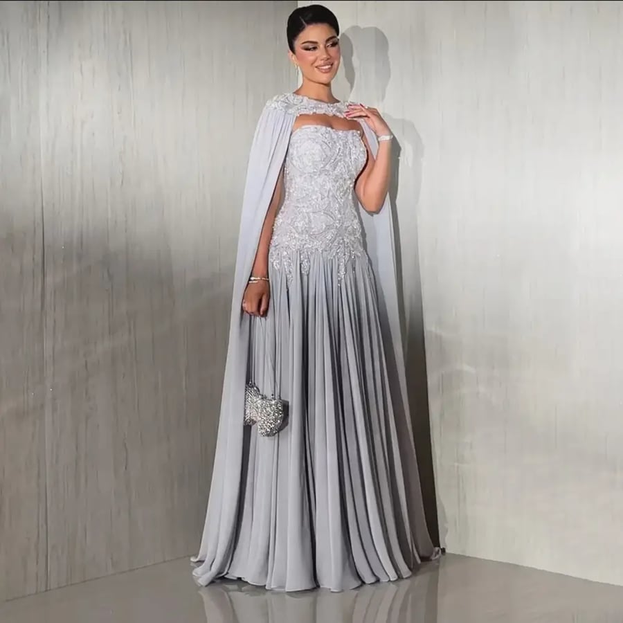 فستان رمادي A-Line  أنيق     | ST5-6689 | formal dresses