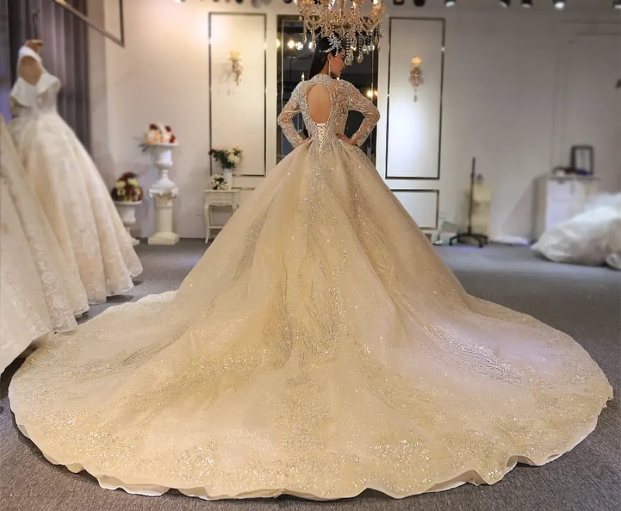 فستان زفاف ذهبي راقي شغل حقيقي فخم   | NS3833 |  Wedding dresses 2027