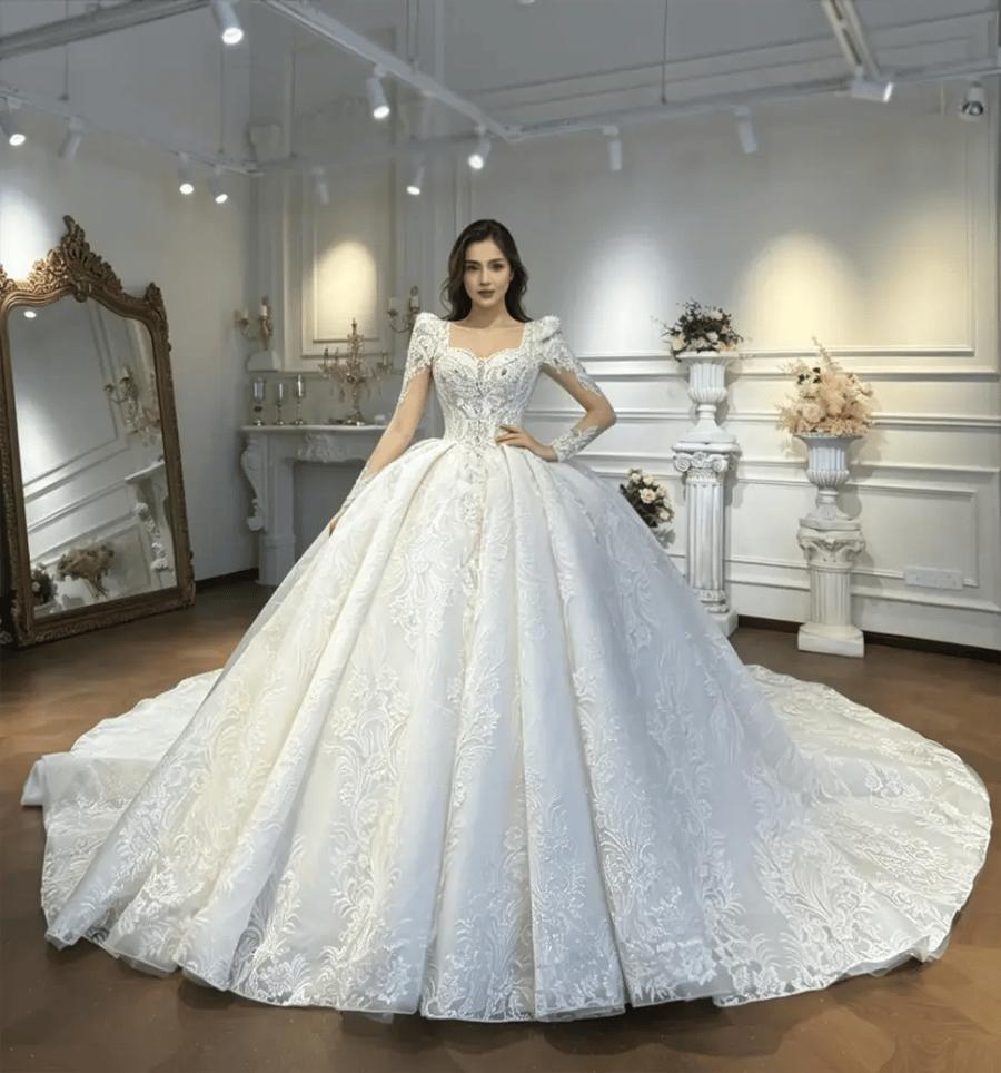فستان زفاف أكمام طويلة بياقة قلب ناعمة   | NS5167 |  Wedding dresses 2027