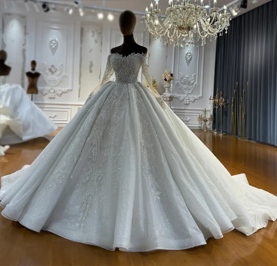 فستان زفاف مكشوف الكتف بأكمام طويلة    | NS5160 |  Wedding dresses 2027