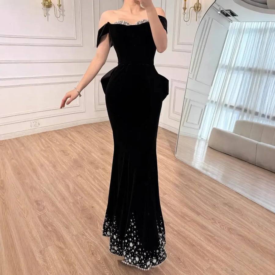 فستان أسود حورية البحر ناعم نجم الموسم | ST5-6615 | dress