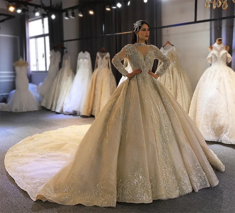 فستان زفاف ذهبي راقي شغل حقيقي فخم   | NS3833 |  Wedding dresses 2027