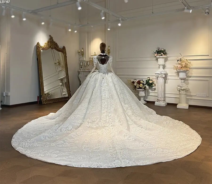 فستان زفاف أكمام طويلة بياقة قلب ناعمة   | NS5167 |  Wedding dresses 2027
