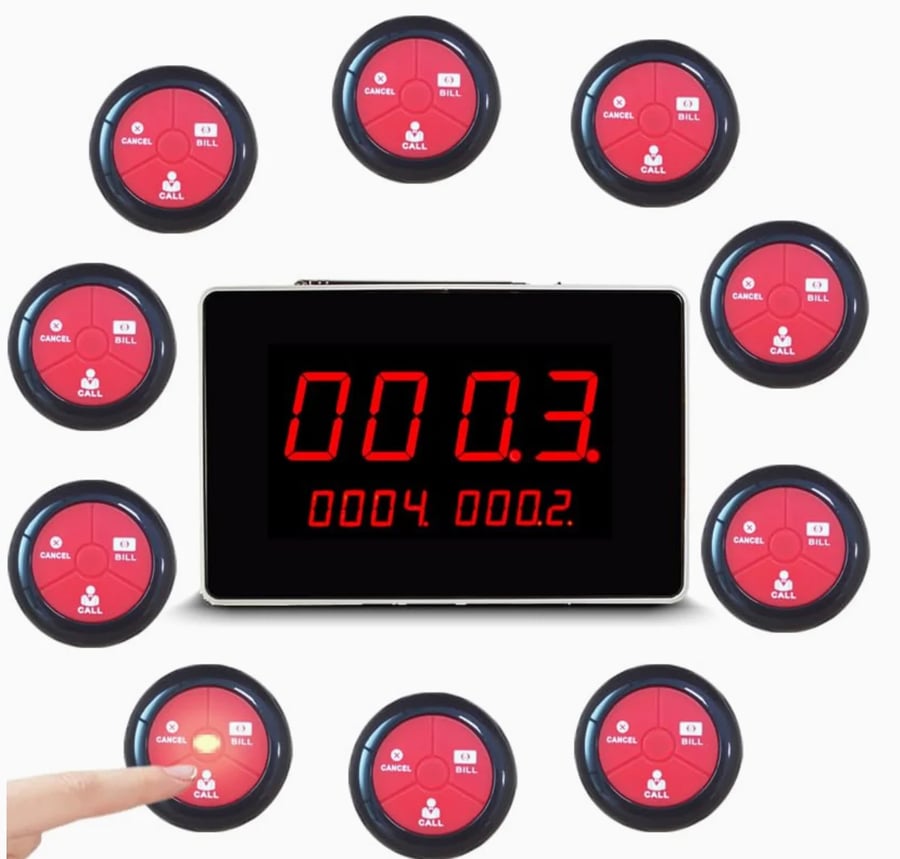 جهاز استدعاء النادل 10 أزرار - وظائف متعددة (CALL/BILL/CANCEL)