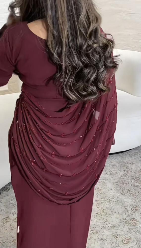 فستان سهرة فاخر لون عنابي رهيب